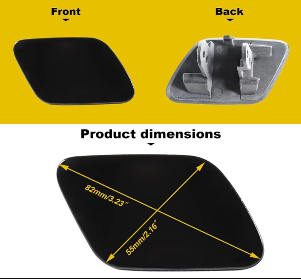 Car Front Bumper Headlight Washer Cover Compatible with BMW X5 E70 2007-2012 Headlight Washer Nozzles Cover 51657199141 51657199142 Water Spray Cover Black Right Passenger Side, Black