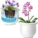 Suclain 2 Pack Ceramic African Violet Pots Self Watering Plant Pot Effortless Self Watering Plant Flower for Busy Lovers, Indoor(White,6.5 Inch)