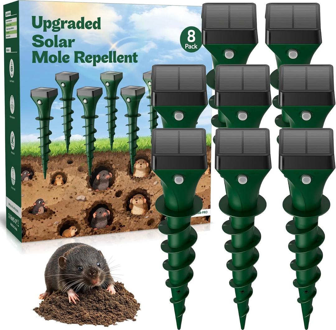 Mole Repellent Solar Powered, 8-Pack Snake Skunk Repeller Outdoor YardUltrasonic Get Rid of Snake Skunk Moles Gopher Groundhog Vole Chipmunk, Waterproof Sonic Spikes Snake Deterrent