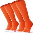 FITRELL 2/3 Pack Baseball Soccer Softball Socks for Kids Youth Men & Women Over-the-Calf Knee High Socks, Orange, X-Small