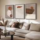 Large Framed Neutral Abstract Wall Art for Living Room, Set of 3 Rustic Beige Brown Canvas Prints Paintings Artwork for Walls, Minimalist Stone Pictures for Hallway Stair Office Wall Decor 24x36 Inch