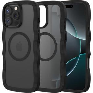 Maxdara for iPhone 16 Pro Max Case [Compatible with Magsafe], Wavy Frame Translucent [TPU Bumper Drop Protection] Magnetic Cute Cases for iPhone 16 Pro Max (Black)