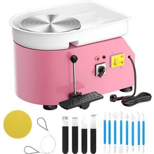 Pottery Wheel Pottery Forming Machine 25CM 350W Electric Pottery Wheel with Foot Pedal DIY Clay Tool Ceramic Machine Work Clay Art Craft (Pink)