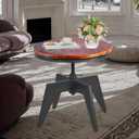 Industrial Coffee Table 24" D Round Small Wood Coffee Accent Table for Living Room Height Adjustable End Tables Swivel Sofa Side Table Dining Table Brown and Black 20"-26"H