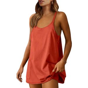 ANRABESS Women Athletic Dress Summer Tennis Workout Active Sports Mini Romper Dress Built in Shorts Travel Vacation Clothes (Small, Red)