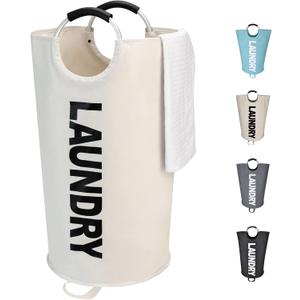 90L Large Laundry Basket, Freestanding Tall Clothes Hamper, Collapsible Laundry Bag, Beige