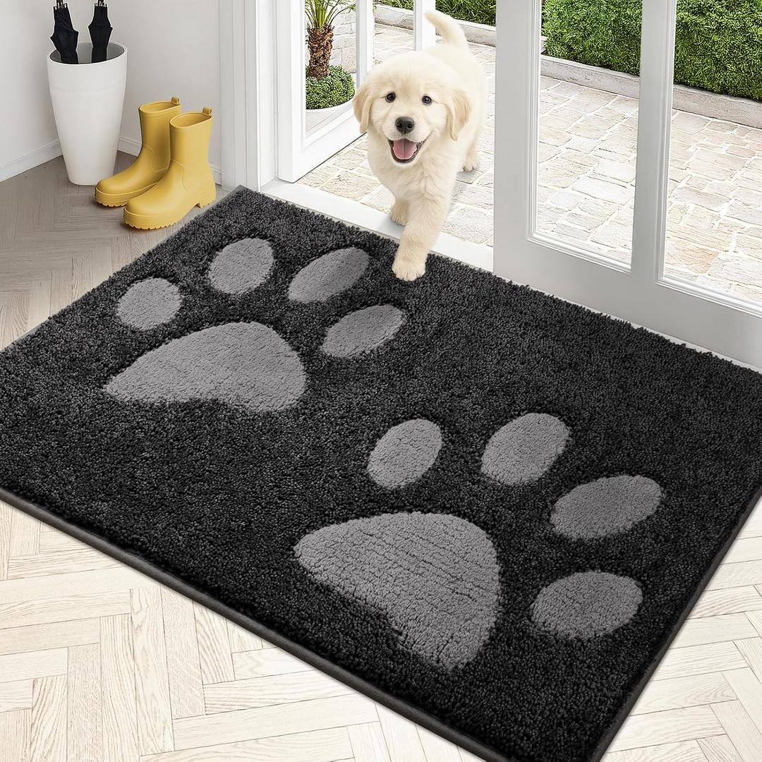 PURRUGS Dirt Trapping Door Mat 32" x 47", Non-Skid/Slip Machine Washable Microfiber Entryway Rug, Dog Doormat, Super Absorbent Welcome Mat for Muddy Wet Shoes and Paws, Charcoal
