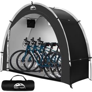 Happy Travel Bike Storage Shed Tent,Outdoor Portable Bicycle Storage Sheds with 210D Oxford Fabric PU4000 Waterproof for 2/3/4/6/8 Bikes,Bike Covers Shelter for Motorcycle,Garden Tools,Toys,Lawn Mower (Arch - XL for 2-3 Bikes-Black)