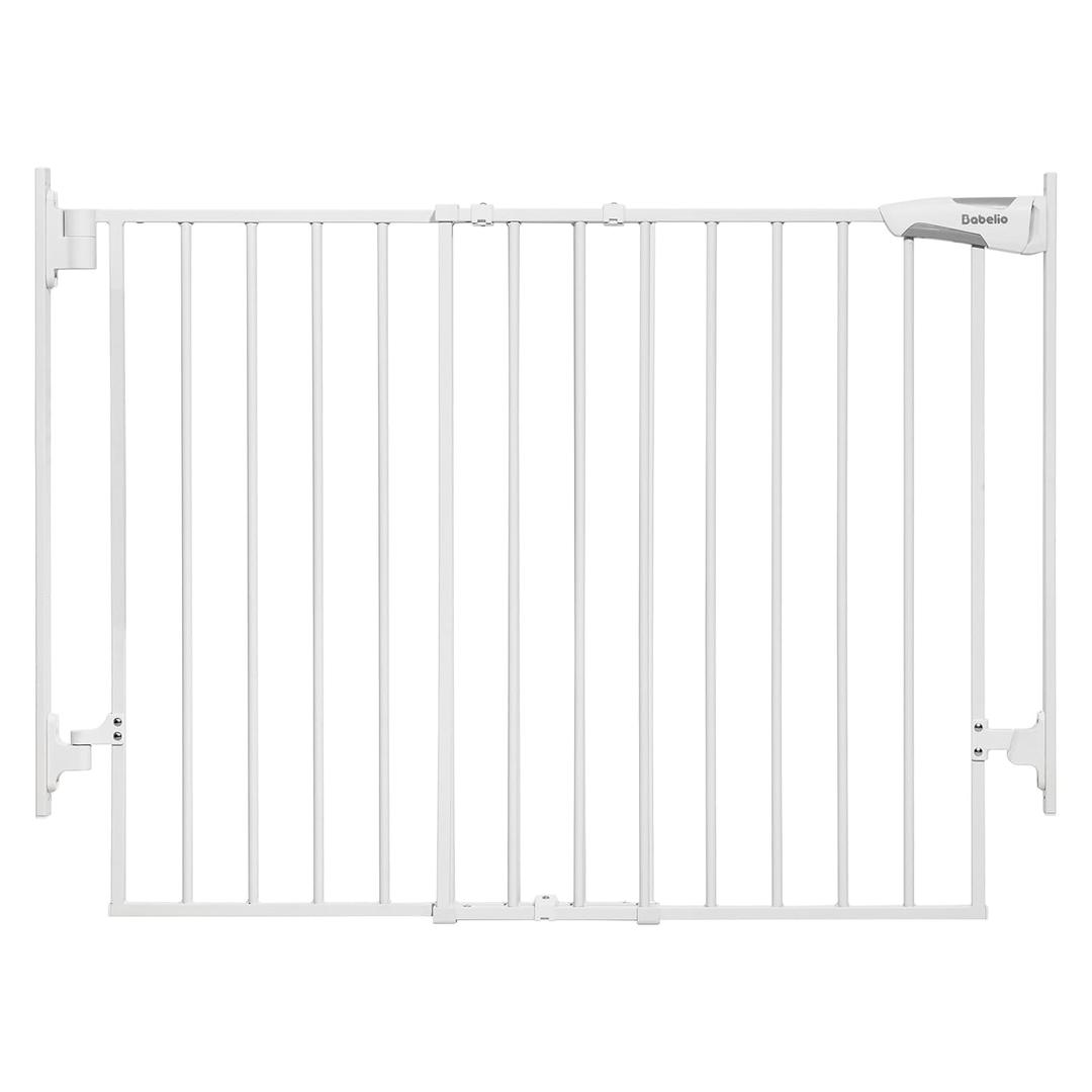 Babelio Baby Gate for Stairs, Kitchen & Doorways, No Bottom Bar| Easy Install| One-Handed Operation| Auto-Close| Hardware Mount Safety Dog Gate (White, 27-45" W, 28" H)