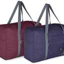 Foldable Travel Duffel Bag (2 Pack), For Spirit Airlines, Weekender Overnight Bag, Tote Carry on Luggage Sport Duffle Weekender Overnight for Women and Girls (2Pack-Red Black)