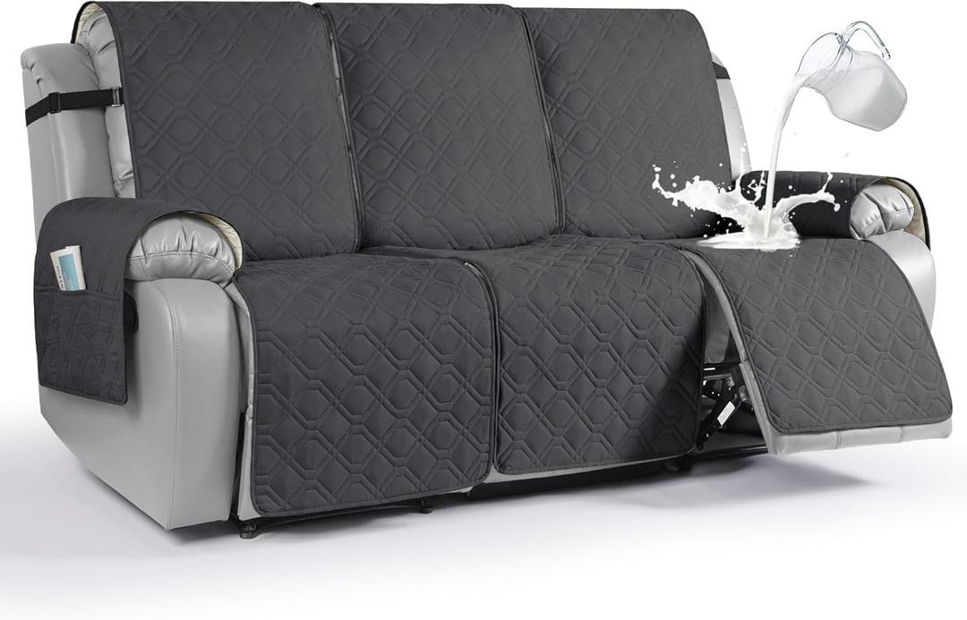 VANSOFY Waterproof Recliner Couch Covers, Sofa Covers 1-Piece Washable Reclining Sofa Cover Non-Slip Furniture Protector with Elastic Straps Pocket for Dogs, Pets(Charcoal Gray,3 Seater)