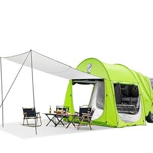 Universal SUV Camping Tent with Spacious Awning, 4000mm Waterproof Car Tent, Up to 4-Person Sleeping Capacity Camping Accessories, Easy Setup for Backpacking Traveling Hiking Outdoors (Green)