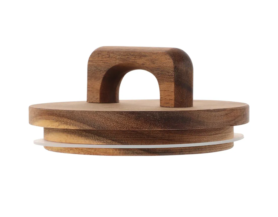 Antrader Wooden Storage Lids,4Pcs 102mm/4 inch Acacia Wooden Storage Canning Ball Jar Lids with Handlle,Wooden Lids