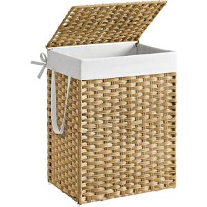 SONGMICS Laundry Hamper with Lid, 23.8 Gallon (90 L) Synthetic Rattan Clothes Laundry Basket with Lid and Handles, Foldable, Removable Liner, Goose Yellow