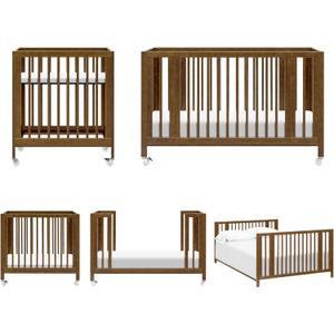 babyletto Rolli 9-in-1 Convertible Baby Crib w/Wheels - Includes Conversion Kits for Bassinet, Standard Crib, Toddler Bed, Daybed & Junior Bed - GREENGUARD Gold - 3 Adjustable Heights, Natural Walnut