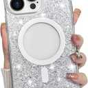 Bonoma for iPhone 16 Pro Case Sparkly Glitter Bling Back, Magnetic Support for MagSafe Shockproof, Crystal and Clear High-Duty Protection for Girls Women-Glitter Crystal