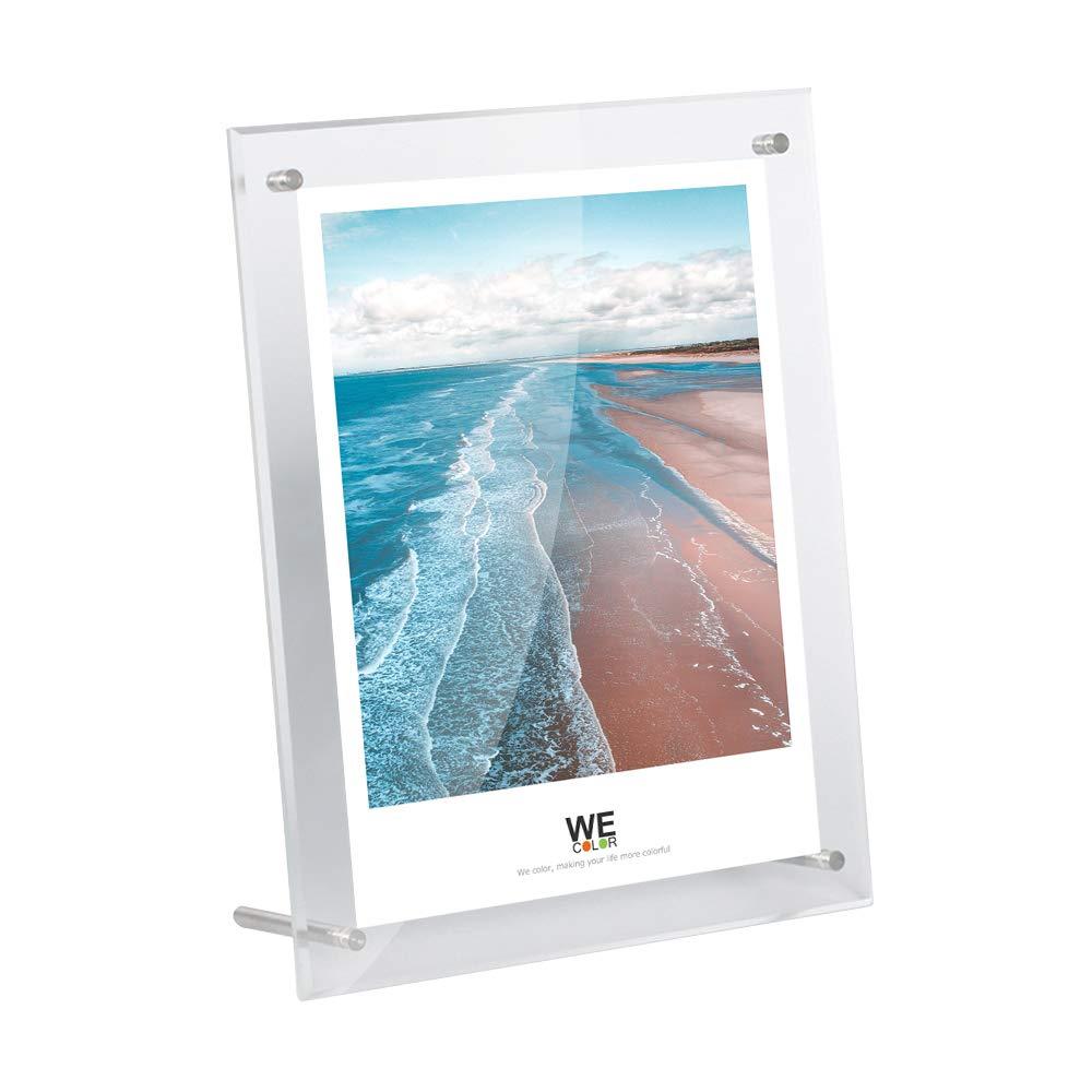 8x10 Modern Acrylic Photo Frame, Clear Glass-Like Desk Picture Frame with Stand off & Hanging String, Frameless Floating Look, Self-Standing Desktop or Wall Mount, Horizontal & Vertical Display