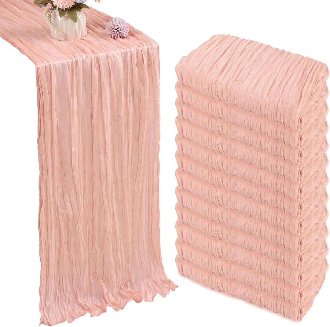 12 Pack Blush Pink Cheesecloth Table Runner 35x120 Inch Gauze Rustic Boho Table Runner 10FT Cheese Cloth for Spring Wedding Decor Birthday Party Bridal Baby Shower Table Decoration