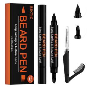 3-Pack Beard Pen Filler for Men, Waterproof & Sweat Proof Long-Lasting Beard Pen Kit with 2 Fillers & 1 Double-Headed Brush  Effectively Enhances Facial Hair (Black)