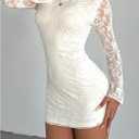 SOLY HUX Women's Lace Mini Dress Tie Backless Bell Long Sleeve Crew Neck Bodycon Dresses, Medium