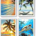 4Pcs Tropical Beach Digital Paint by Numbers Kits, 12x16inch Palm Tree & Sea Turtle DIY Oil Painting Sets for Adults & Kids, Relaxing Art Craft for Home Decor Gifts (Coastal)