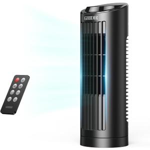 13" Bladeless Tower Fan with 3 Speeds, 4 Mode (AI, Normal, Natural, Sleep), Touch Screen + Remote Control, 12H Timer, 80 Oscillation, Fast Cooling, Desk Fan for Bedroom Home Office Desktop