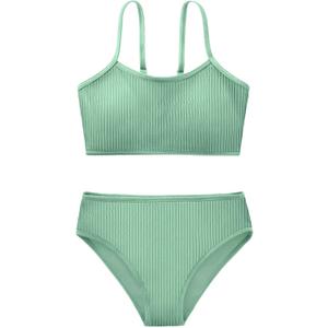 Girl's 2 Piece Swimsuit Solid Spaghetti Strap Bikini Sets Beach Bathing Suit Swimwear for Teen Kids (13-14 Years)
