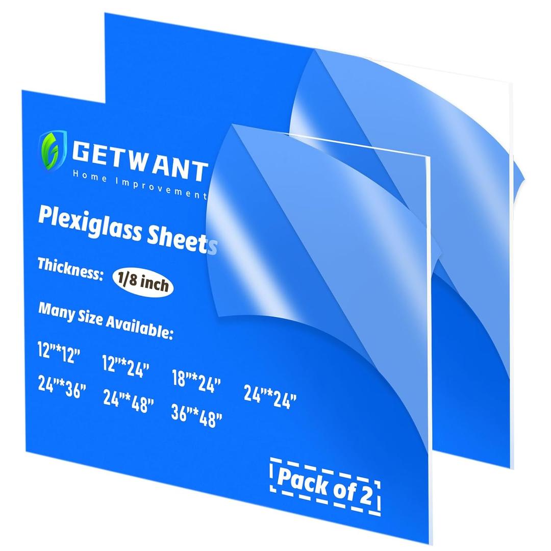 18x24 Plexiglass Sheets 1/8 inch Thick - 2 Pack 18x24 Clear Acrylic Sheets 1/8 Thick (3mm) Ideal for Signs, Crafts, Windows Glass Replacement, Tabletops, LED Light Projects