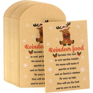 HOWAF 30pcs Magic Reindeer Food Christmas Treat Bags, Magic Reindeer Food Bags, Small Kraft Paper Magical Deer Envelopes Xmas Gifts for Christmas Decorations