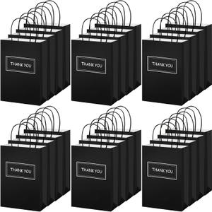 Handepo 100 Pcs Thank You Paper Bags Bulk 8 x 4 x 10 Inch Thank You Gift Boxes with Handle Shopping Merchandise Merchant Bags for Small Business, Retail Shopping, Wedding, Party, Boutique(Black)