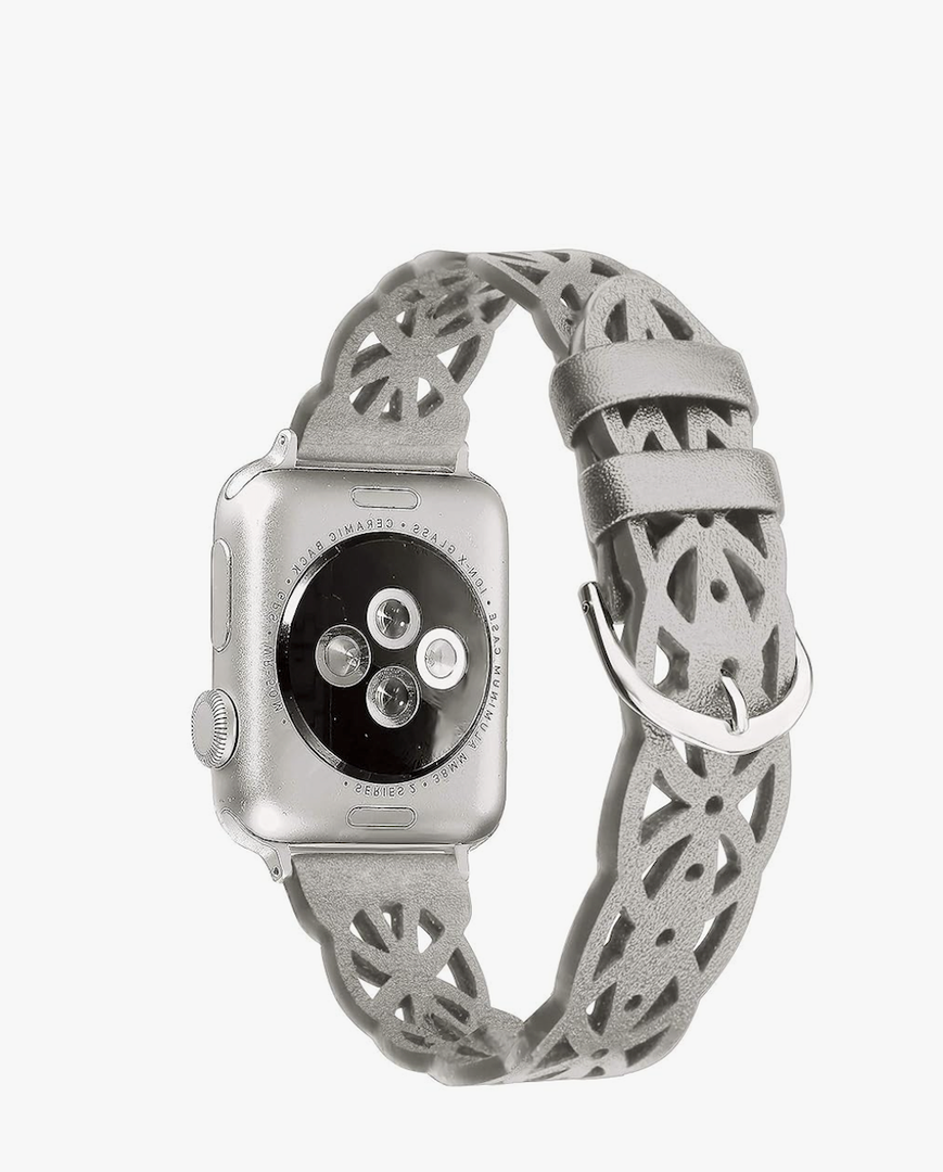 Secbolt Hollowed-Out Leather Band Compatible with Apple Watch 38mm 40mm 41mm 42mm 44mm 45mm iWatch Series 9/8/7/6/SE/5/4/3/2/1, Elegant Top-Grain Leather Wristband Strap Accessories for Women
