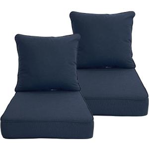 Deep Seat Cushion 22x24 2 Set (4 Pcs) for Outdoor Furniture, Water Repellent Fade Resistant Patio Cushions for Sofa, Chair, Lounge, Polyester Navy (Blue)