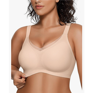 OEAK Women's Wireless Bras V Mesh Comfortable Bralette Supportive T-shirt Bra No Underwire Seamless Push Up Everyday Bras, 3XL