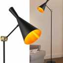 Modern Industrial Floor Lamp For Bedroom, 64'' Adjustable Gold Inner Shade Tall Floor Lamp For Office, Living Room, Skinny Corner Accent Reading Standing Lamp, Retro Farmhouse Mid-Century, Black