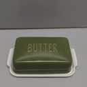 Porcelain Covered Butter Dish with Lid for Countertop Butter Holder Container for One Stick of Butter. Textured Tray Butter Keeper for Non Slip Storage-GREEN SMALL
