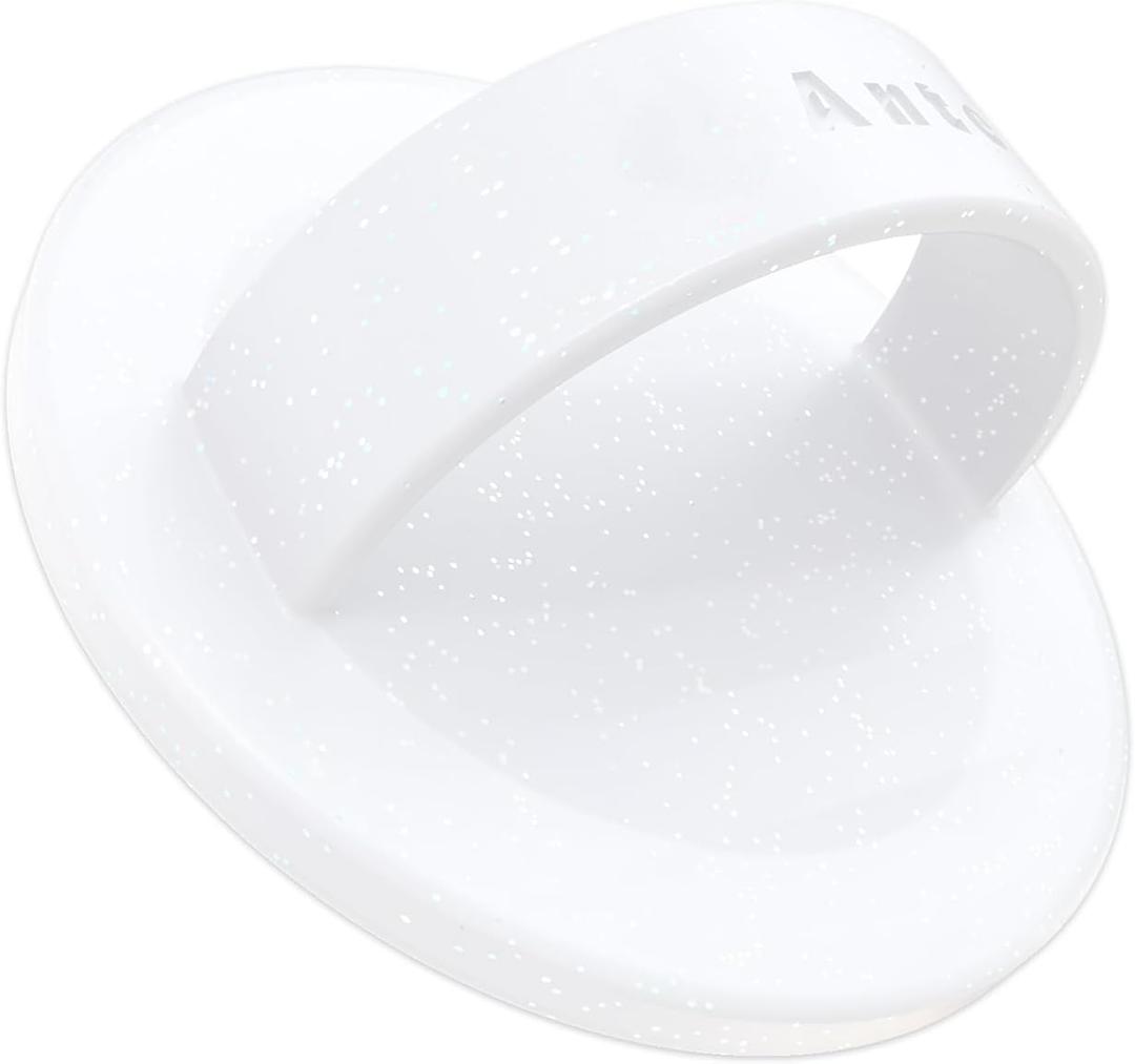 Anteel Magnetic Phone Grip, Liquid Silicone Comfy and Portable, Removable Finger Loop Ring Holder for iPhone, Strong Magnetic Attraction, Compatible with Magsafe, Patent Pending (White Glitter)