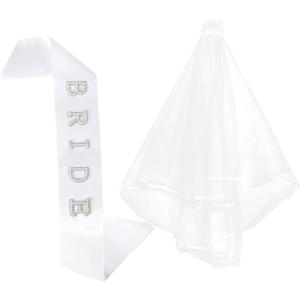 2 x Bride To Be Sash and Veil Set, Pearl Embellished Bride Sash for Bachelorette Party, White Wedding Essentials Accessories