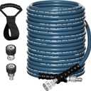 3/8'' Pressure Washer Hose 100FT - Kink Resistant Steel Wire Braided, Wear Resistant, 3/8" Stainless Steel Quick Connect, with M22 14mm Adapter Set, Hot and Cold Water Power Washer Hose, 4200 PSI (Blue)