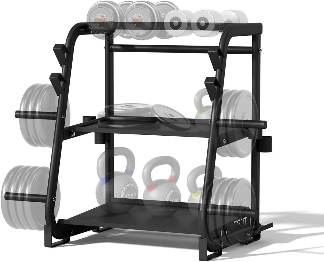 EOAT 3-Tier Dumbbell Rack Stand Only - 700LB Heavy Duty Weight Storage Organizer with Thickened Steel Tube, Adjustable Weight Stand for Dumbbells, Barbells, Kettlebells, Black/Beige
