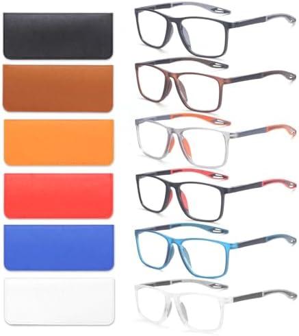 BLOEXCLU 6 Pack Reading Glasses for Men Sports Style Blue Light Blocking Readers with Spring Hinge Women Eyeglasses, +2.25
