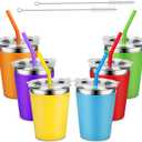 Yummy Sam 12oz Kids Stainless Steel Cups with Silicone Straws & Lids, Spill Proof Metal Tumblers for Adults, Unbreakable Toddle Cups with Full Wrapped Anti-Scald Sleeves for Hot and Cold Drinks.6Pack