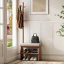 Coat Rack with Shoe Storage, Shoe Rack whit 8 Hook for Offices Bedroom Living Room, Small Shoe Bench, Walnut (23.6")
