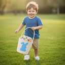 Cute Easter Basket with Handle Empty Bunny Basket Large Woven Cotton Rope Gifts Buckets for Egg Hunts Baby's First Easter Baskets Gifts(Blue)