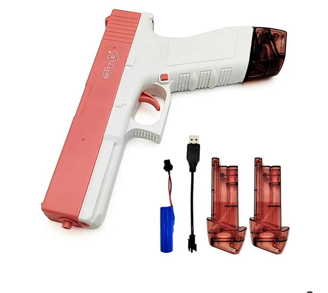 Tipmant Kids Electric Water Gun Blaster Squirt Toys Automatic Shooting Range 33 ft with 2 Water Clips, Rechargeable Battery for Summer Swimming Pool Beach Park Outdoor Children Gifts (Pink) 2 Packs