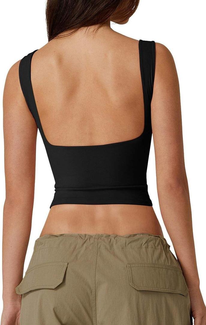 QINSEN Women's Sexy Open Back Sleeveless Crop Tank High Neck Slim Fit Cropped Tee Shirt Y2k Tops (Black), Small