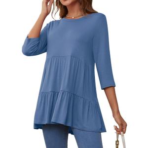 Xpenyo Womens Maternity Tops Long Sleeves Casual Pregnancy Tunic Shirts 2024 Fall Fashion Crew Neck Pregnant Dressy Blouses (Blue, M)