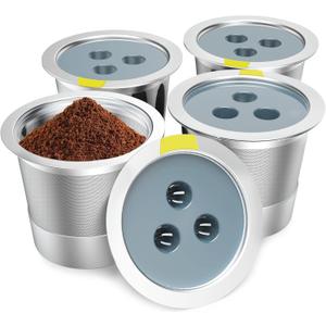 Reusable K Cups Compatible with Ninja Pods and Grounds Coffee Maker, Stainless Steel K Cup for Ninja Dual Brew CFP101 & Ninja SingleServe PB051/PB041, Reusable Coffee Filter Pods Accessories (4 Pack)