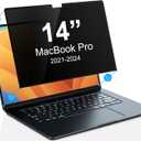 PYS Privacy Screen Protector for MacBook Pro 14 Inch (2021-2025, M1, M2, M3, M4M5) - Nano Attach, Anti-Spy, Reusable & Removable, Blue Light & UV Blocking, 2Pcs Camera Cover Slide, Case Friendly
