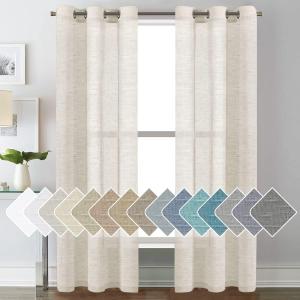 H.VERSAILTEX Linen Curtains Nickel Grommet Natural Linen Semi-Sheer Curtains 2 Panels Privacy Added Premium Soft Rich Material Drapes for Bedroom/Living Room - 37x84 Inch- Ivory