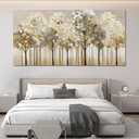 SSNEEKNDG Large Gold Forest Wall Art for Living Room Tree Picture Brown Wall Decor Modern Landscape Artwork for Bedroom Home Office Kitchen Canvas Prints Ready to Hang 29"x58"